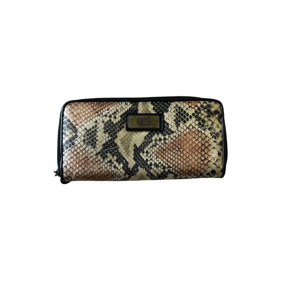 Gigi Hill Los Angeles Snake Skin Print Clutch Wallet‎ Brown Multicolor